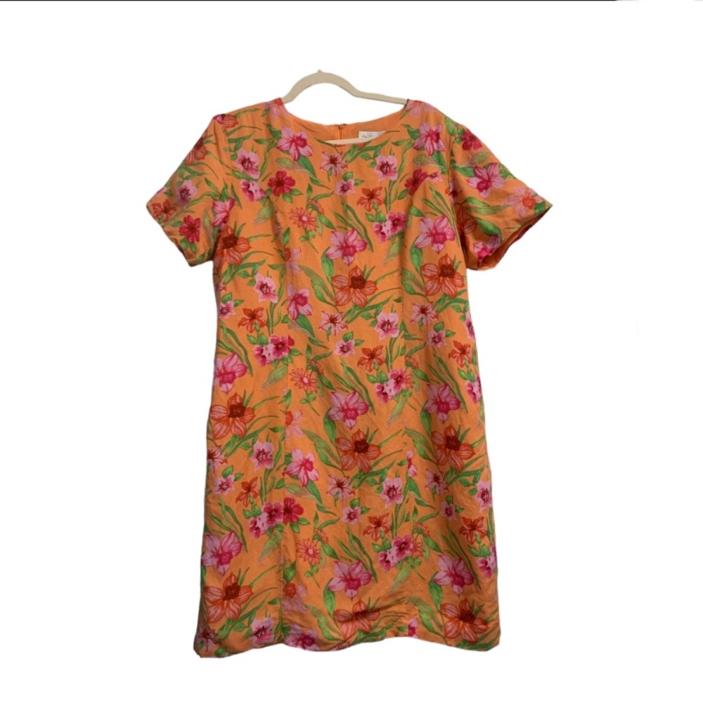 Chadwick’s Womans Size 14W Sheath Dress Spring Orange Pink Flowers Lined